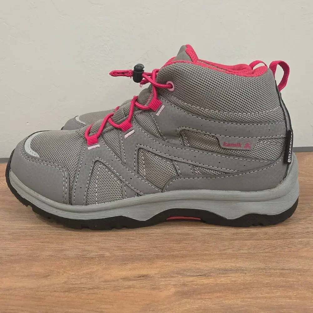Kamik Trek Boots Kids Waterproof Hiking Shoes Youth 4 Gray Pink Trail Sneakers